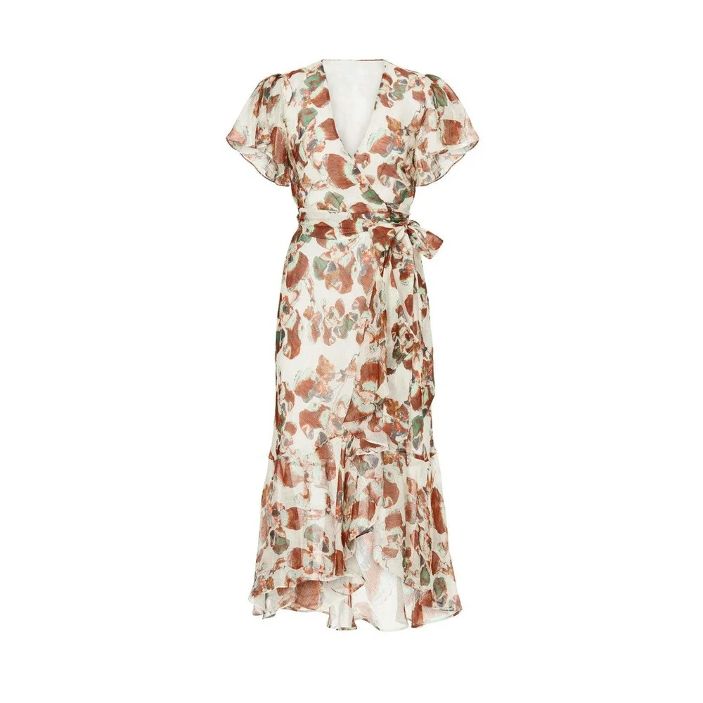 Tayna Taylor Floral Blair Silk and Linen Blend Wrap Midi Dress (MSRP: $565) 6